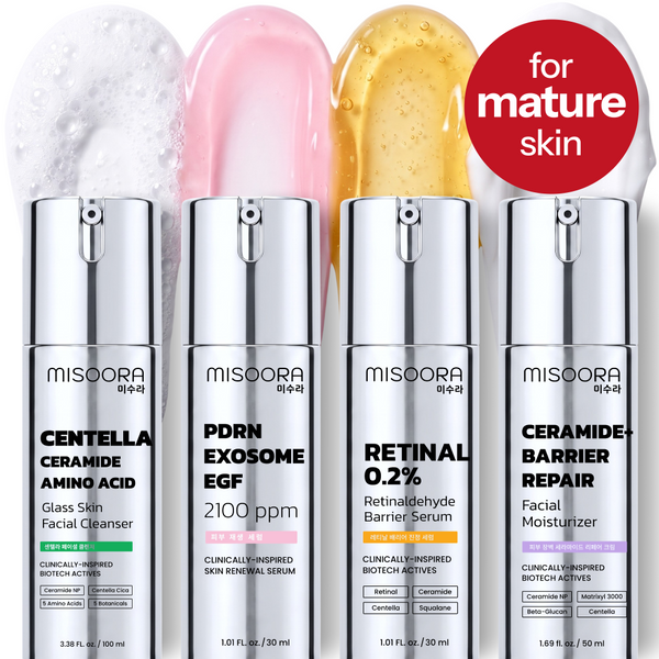 MISOORA Evening Routine PM Set: cleanser, PDRN serum, Retinal 0.2% and Ceramide+ moisturizer